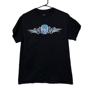 Empire Black Graphic T-Shirt with Blue Skull Design medium